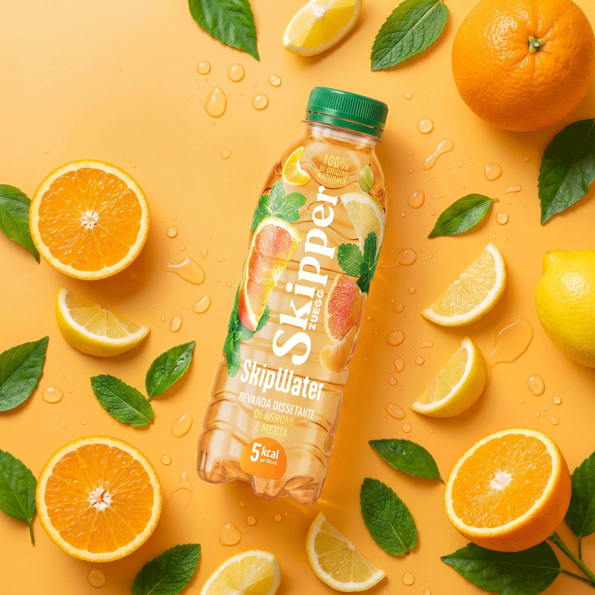 Gamma SkipWater Skipper Zuegg tre referenze — sistema visivo packaging design beverage | Design Collective