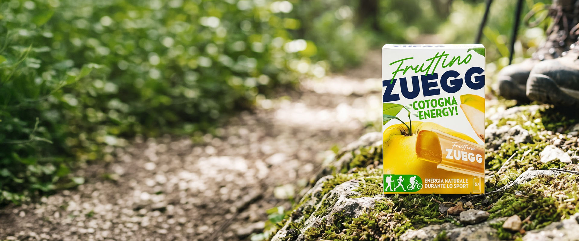 Packaging Fruttino Zuegg Cotogna Energy — snack naturale per lo sport in contesto trekking | Design Collective